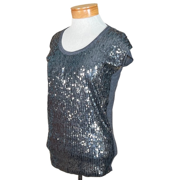 MICHAEL Michael Kors Gunmetal Sequin Scoop Neck Top with Cap Sleeves XS NWT - Picture 10 of 10